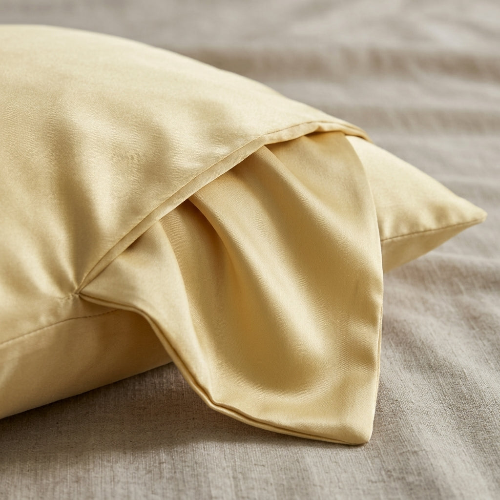 Gemini said Pale Gold Satin Pillowcase with Elegant Draped Detail and Gift Box