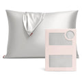 Luminous Radiant Silver Satin Pillowcase with Elegant Draped Detail and Matte Pink Gift Box