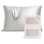 Luminous Radiant Silver Satin Pillowcase with Elegant Draped Detail and Matte Pink Gift Box