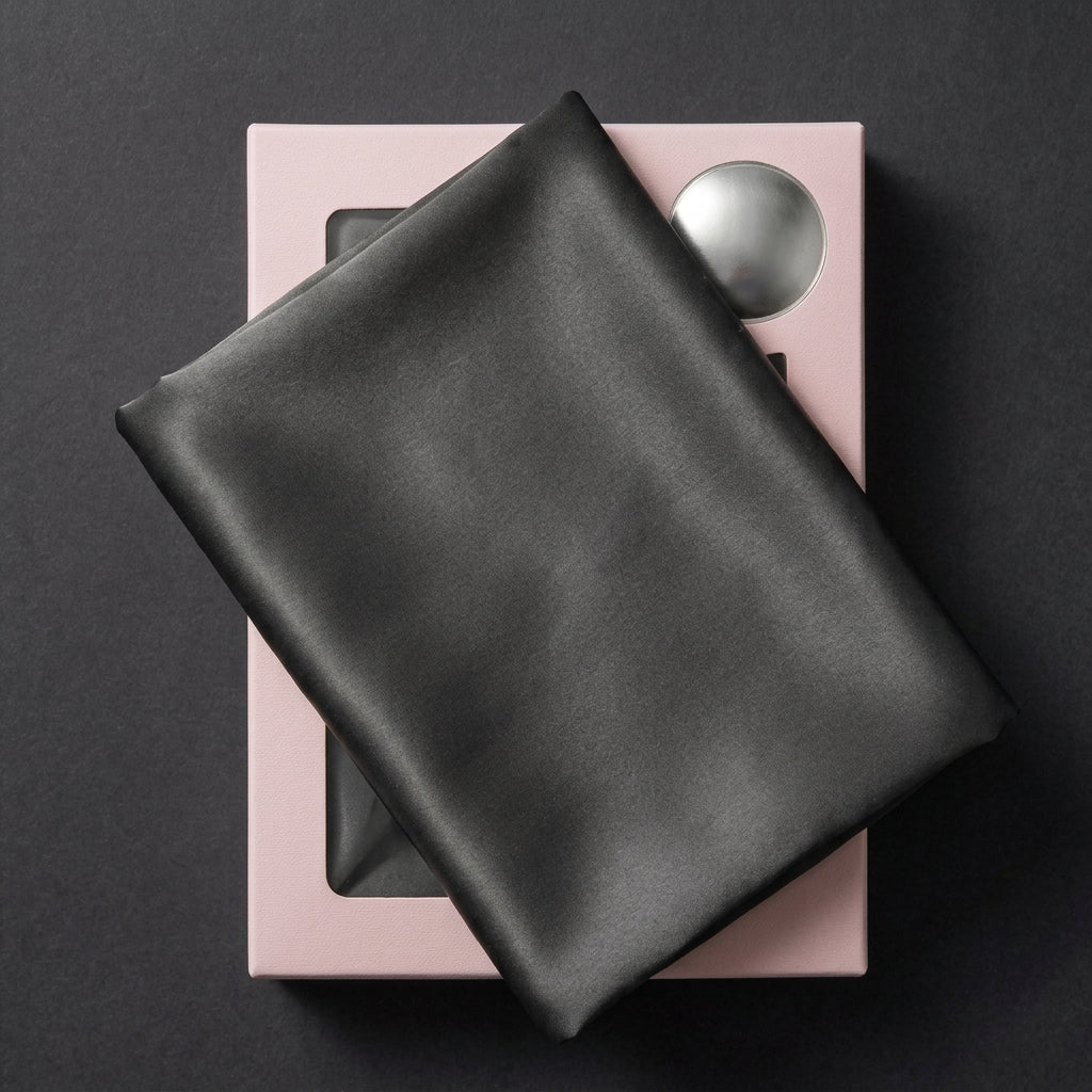 Gemini said Elegant Black Satin Pillowcase with Draped Accent and Designer Gift Box