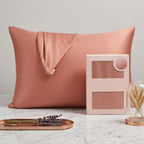 Dusty Rose Satin Pillowcase with Elegant Draped Accent and Gift Box