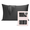 Gemini said Elegant Black Satin Pillowcase with Draped Accent and Designer Gift Box