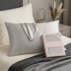 Luminous Radiant Silver Satin Pillowcase with Elegant Draped Detail and Matte Pink Gift Box