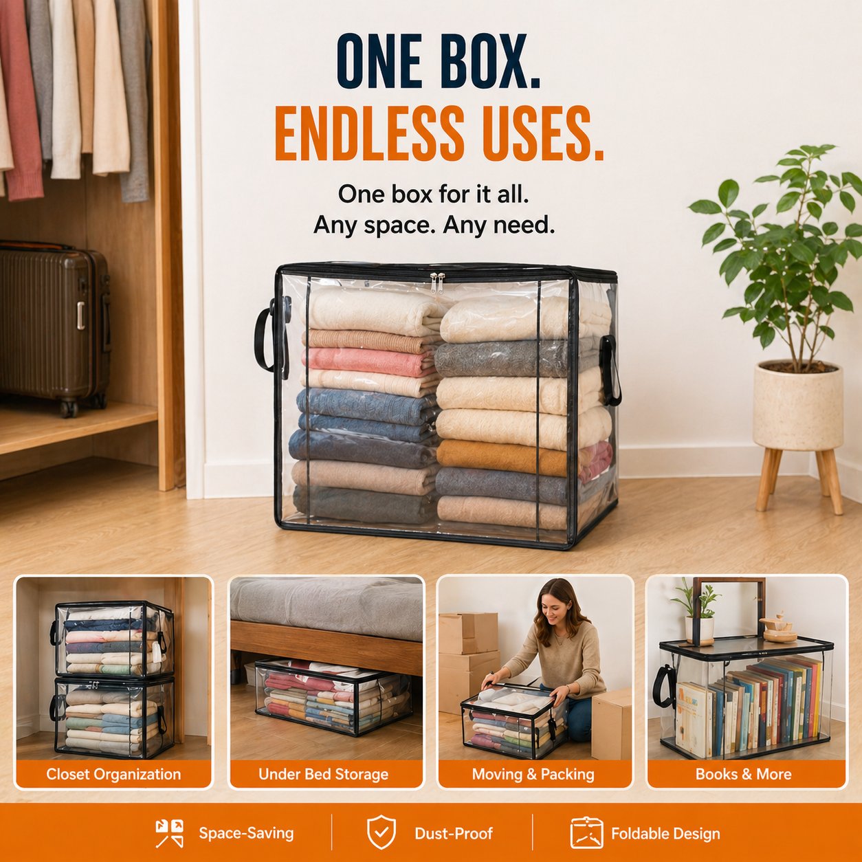 🎁💞LAST DAY 75% OFF ✨📦Pureluxo®Large Heavy-Duty Thick Plastic Clear Storage