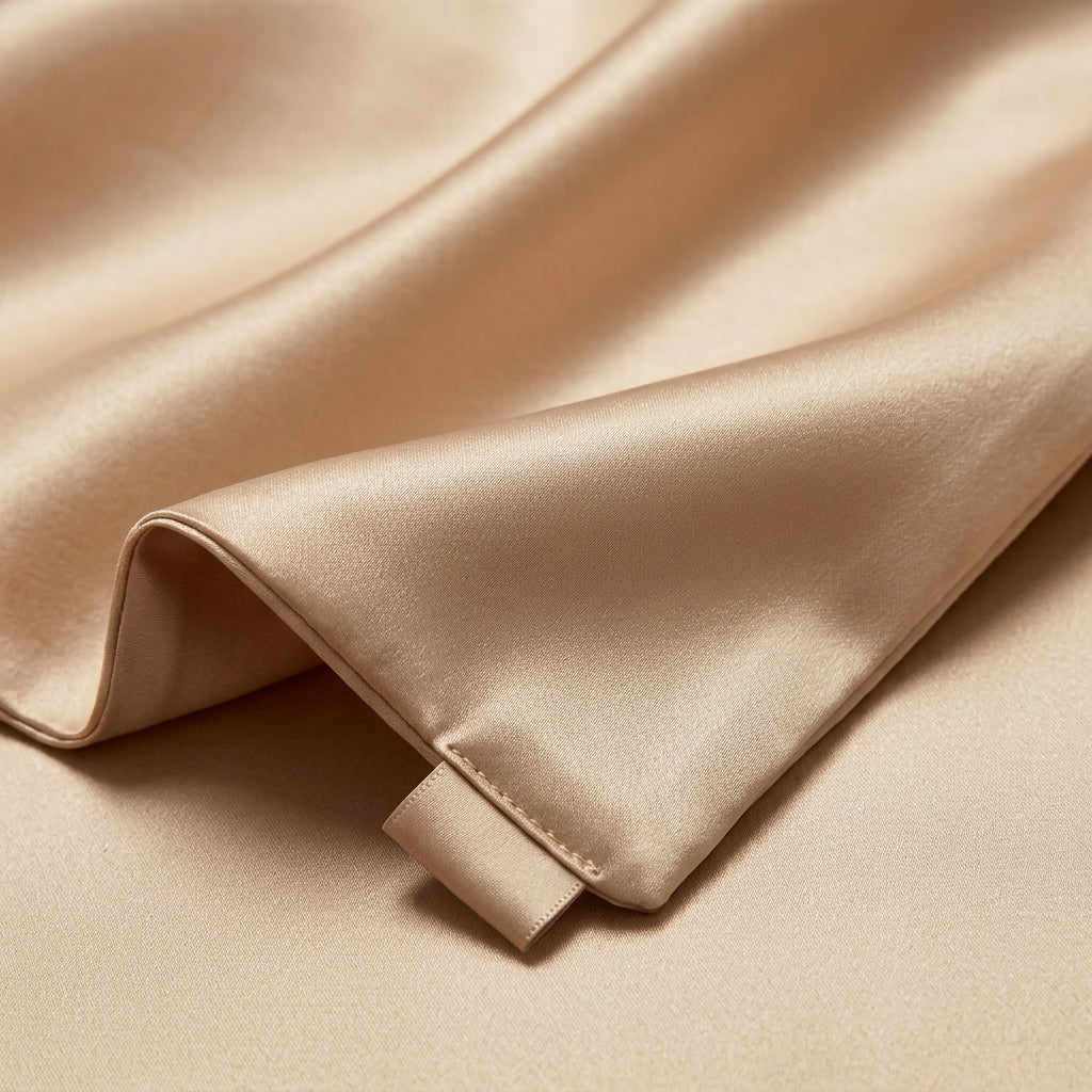 Rose Gold Silk Pillowcase with Unique Necktie Draping Detail