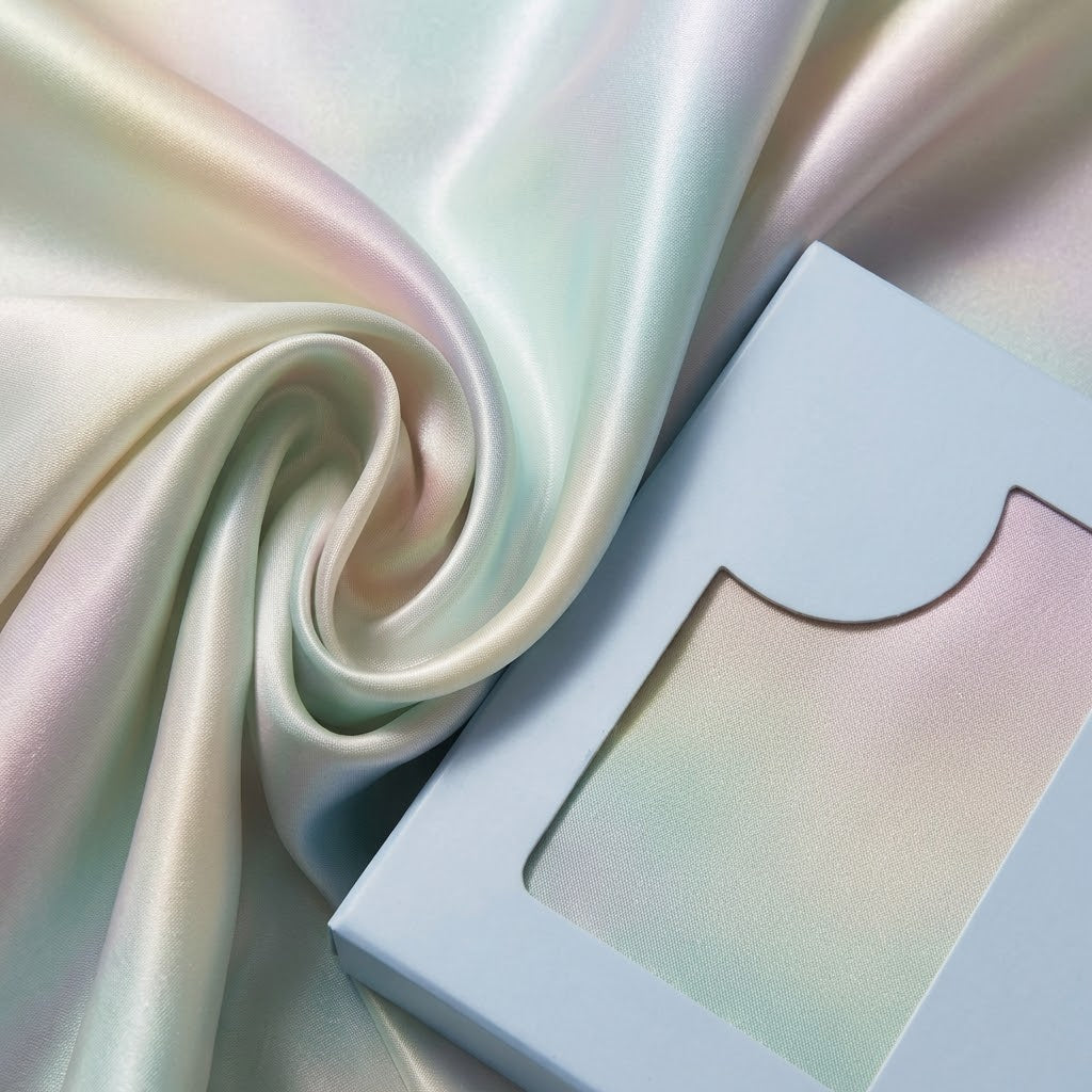 Pearl Iridescent Satin Pillowcase with Scarf Detail and Gift Box