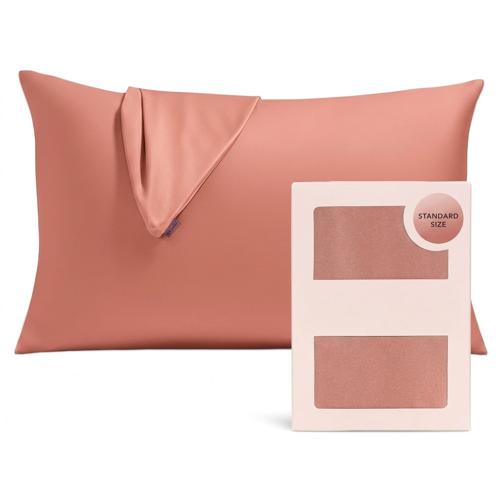 Dusty Rose Satin Pillowcase with Elegant Draped Accent and Gift Box
