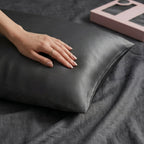 Gemini said Elegant Black Satin Pillowcase with Draped Accent and Designer Gift Box