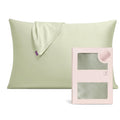Soft Sage Green Satin Pillowcase with Draped Accent and Gift Box