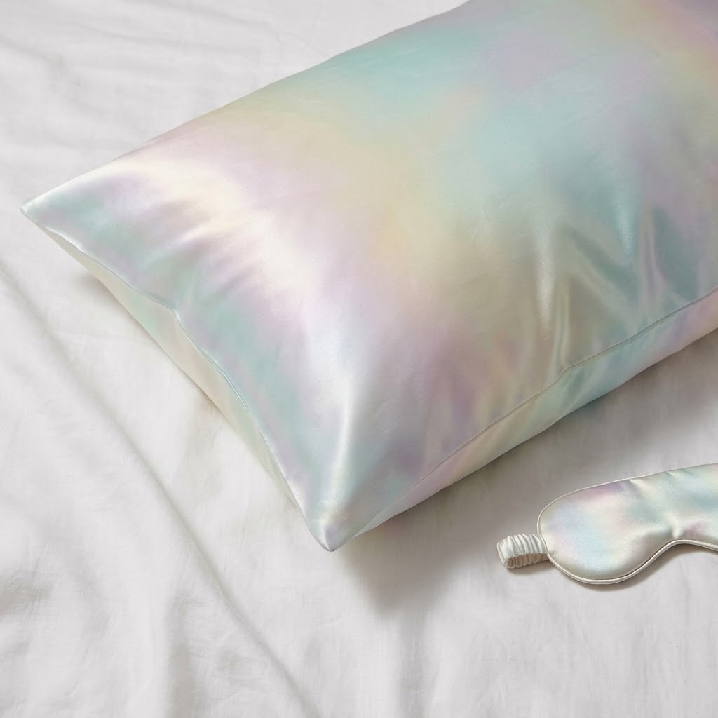 Pearl Iridescent Satin Pillowcase with Scarf Detail and Gift Box