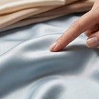 Icy Blue Satin Pillowcase with Elegant Draped Detail and Designer Gift Box