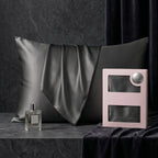 Gemini said Elegant Black Satin Pillowcase with Draped Accent and Designer Gift Box
