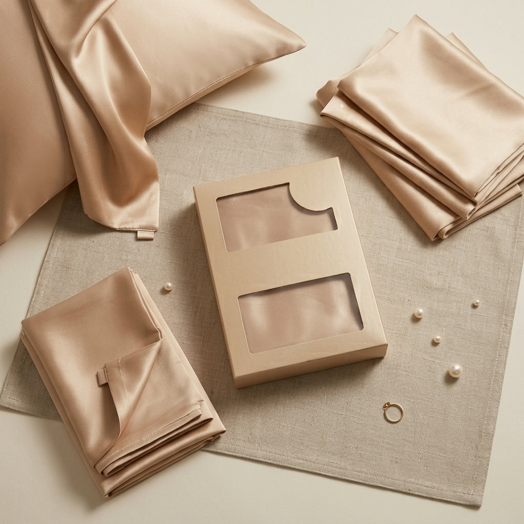 Rose Gold Silk Pillowcase with Unique Necktie Draping Detail