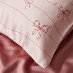Blush Pink Ribbon Bow Satin Pillowcase & Gift Box Set