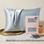 Icy Blue Satin Pillowcase with Elegant Draped Detail and Designer Gift Box