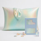 Pearl Iridescent Satin Pillowcase with Scarf Detail and Gift Box